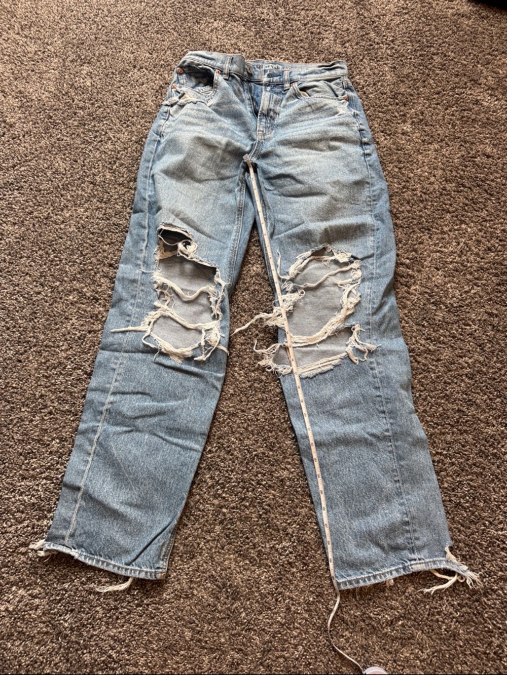 American Eagle Light Blue Distressed Strigid Jeans - Highest Rise Baggy Straight